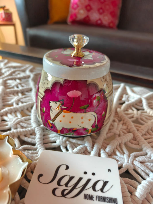 Buy Purple Pichwai Cow Jar With Lid Dry Fruit Jar Thamboolam gift Return Gift Wedding Favor