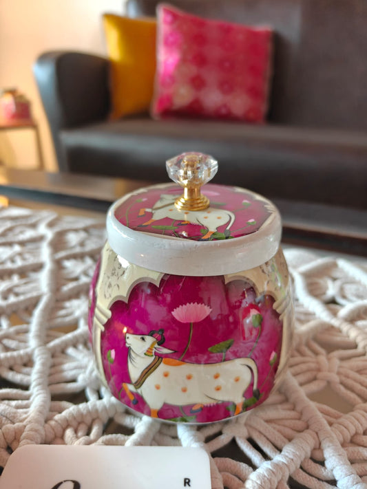 Buy Purple Pichwai Cow Jar With Lid Dry Fruit Jar Thamboolam gift Return Gift Wedding Favor