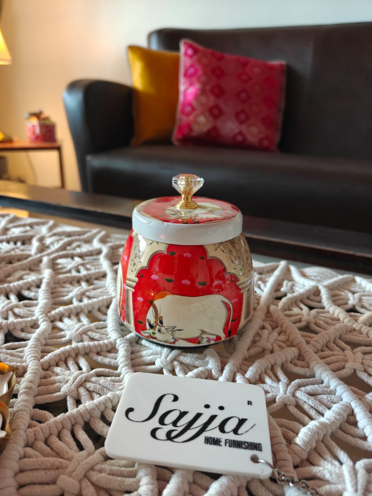 Buy Red Pichwai Cow Jar With Lid Dry Fruit Jar Thamboolam gift Return Gift Wedding Favor
