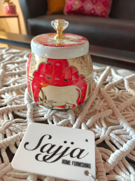 Buy Red Pichwai Cow Jar With Lid Dry Fruit Jar Thamboolam gift Return Gift Wedding Favor