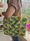 Striped Yellow Green Handblock Quilted Printed Tote Bag Palm Tree Shopping Bag For Girl Women