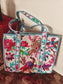 White Floral Block print tote bag - Boho quilted women's bags - Women's handbag Lunch Tote  Bag