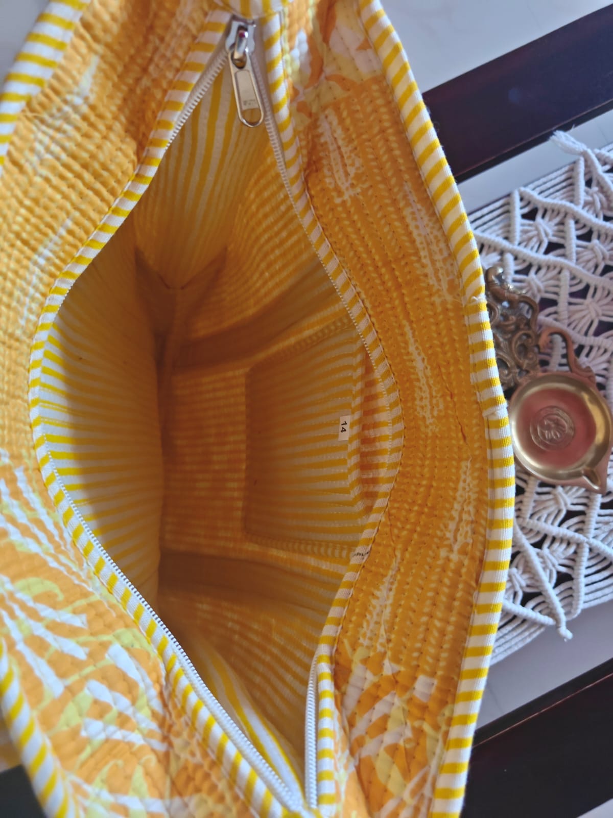 Yellow Ikat Hand Block Printed Tote Bag for Women Girl Unisex | Lunch Bag | Medium Size