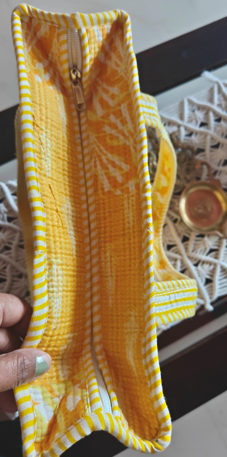 Yellow Ikat Hand Block Printed Tote Bag for Women Girl Unisex | Lunch Bag | Medium Size