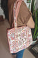  Stylish Peach Floral Cotton Hand Block Quilted Lunch bags Shoulder bag Tote Bag with zip