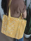 Yellow Ikat Hand Block Printed Tote Bag for Women Girl Unisex | Lunch Bag | Medium Size