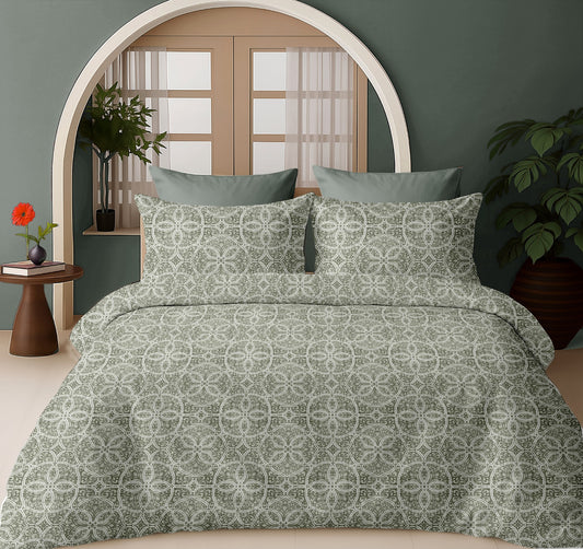 Luxury Opulence Premium Cotton Mehendi Green Bedsheet Queen