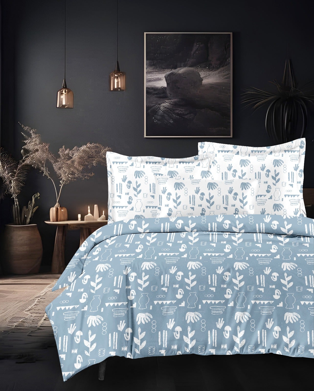 Sajja Luxury Living Cotton Contemporary Greyish Blue King Double Bedsheet 9 feet x 9 feet