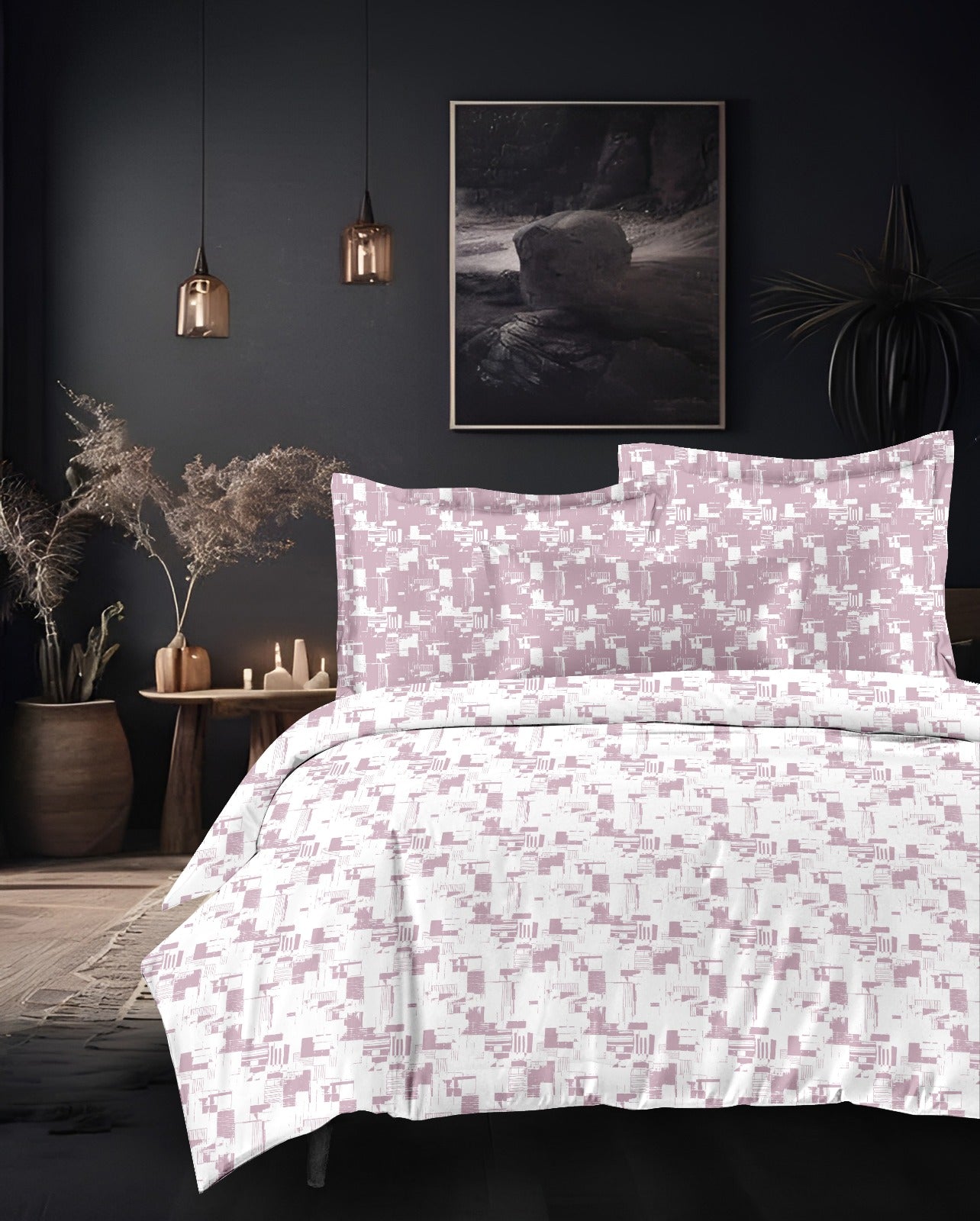 Designer Luxury Living Cotton Blush Pink White King Double Bedsheet 9 feet x 9 feet