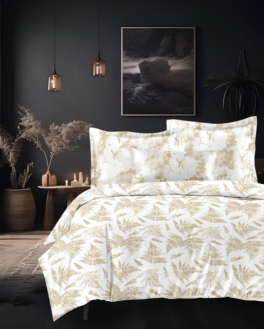 Designer French Luxury Living Cotton Beige Gold Super King Double Bedsheet 9 feet x 9 feet