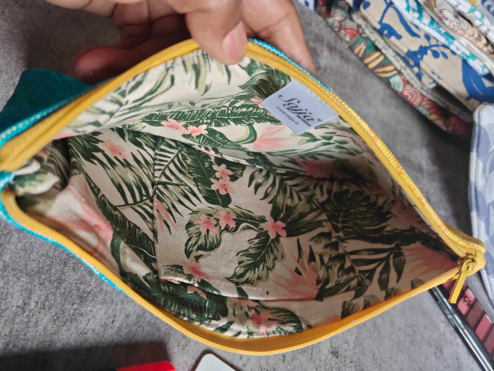 Stylish Bright Yellow Blue Cotton Pouch Travel Bag Cosmetic & Toiletry Bag