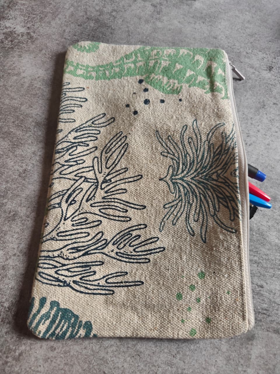 Bright Turquoise Coral Eco Friendly Cotton Multi Purpose Pouch  Big Pencil Pouch