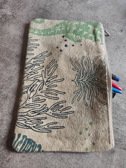 Bright Turquoise Coral Eco Friendly Cotton Multi Purpose Pouch  Big Pencil Pouch