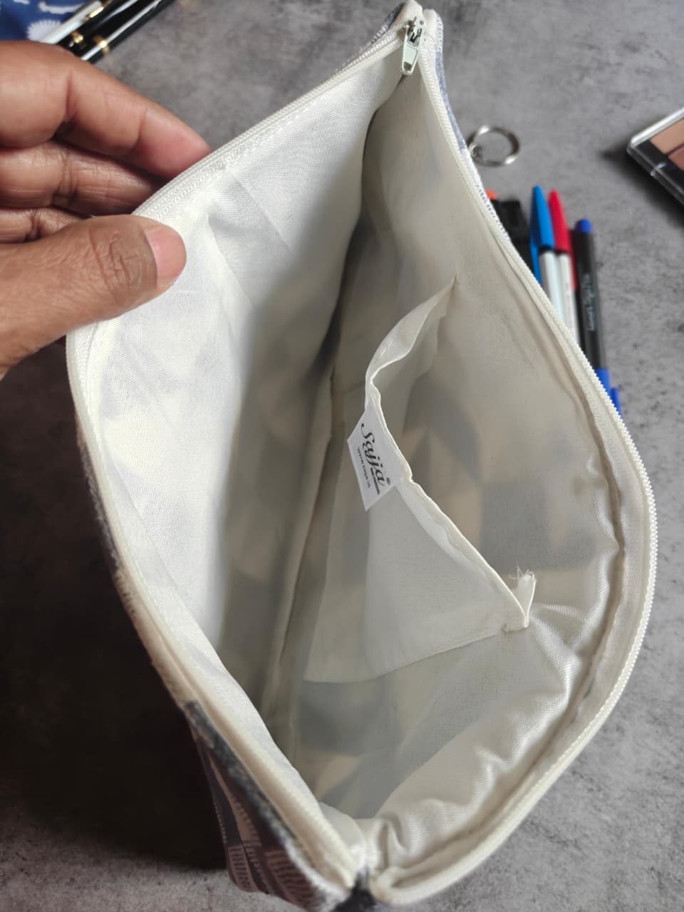 Elegant Cotton Multi Purpose Pouch Cosmetic Bag Pencil Pouch Clutch Bag