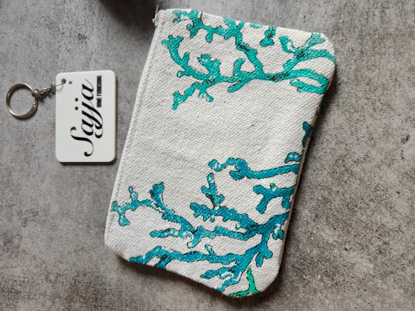 Blue Coral Cotton Fabric Pouch Cosmetic Bag Pencil Pouch Wallet Boys Girl Women