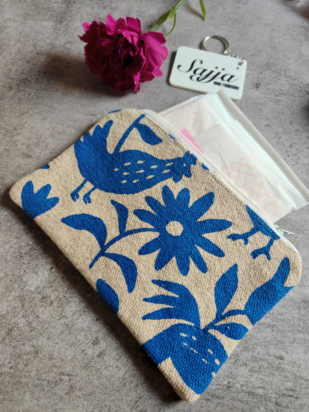 Blue English Cuckoo Hen Cotton Pouch Travel Bag Cosmetic & Toiletry Bag Pencil Pouch