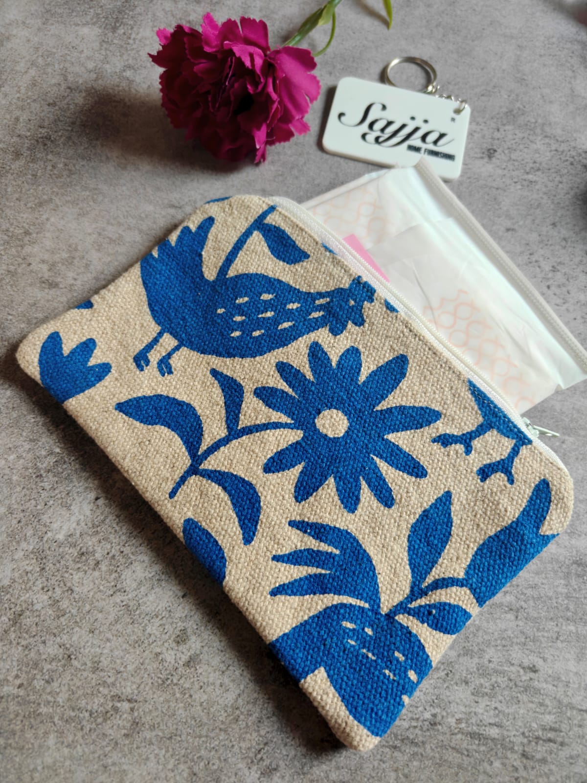 Blue English Cuckoo Hen Cotton Pouch Travel Bag Cosmetic & Toiletry Bag Pencil Pouch