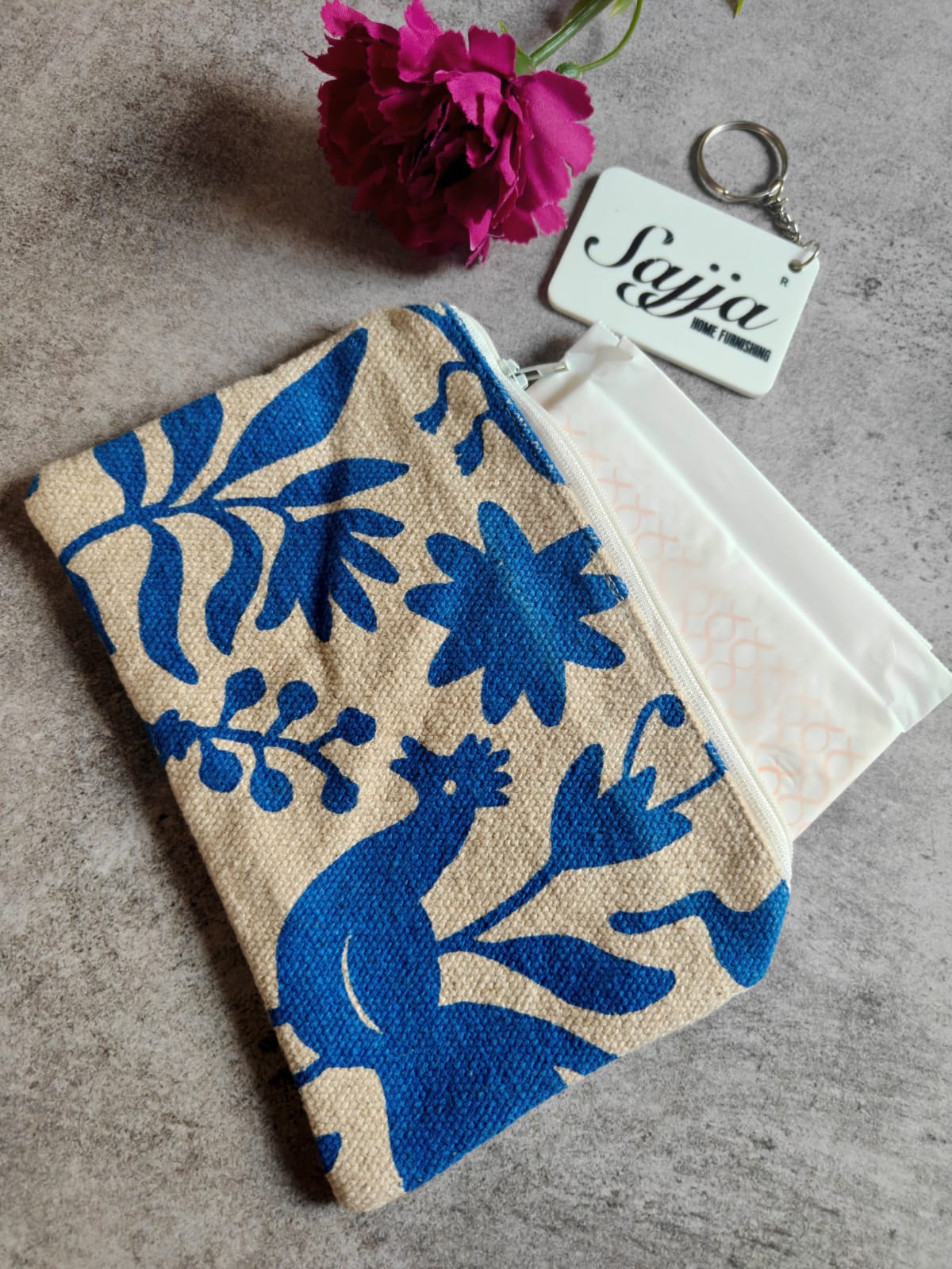 Blue English Cuckoo Hen Cotton Pouch Travel Bag Cosmetic & Toiletry Bag Pencil Pouch