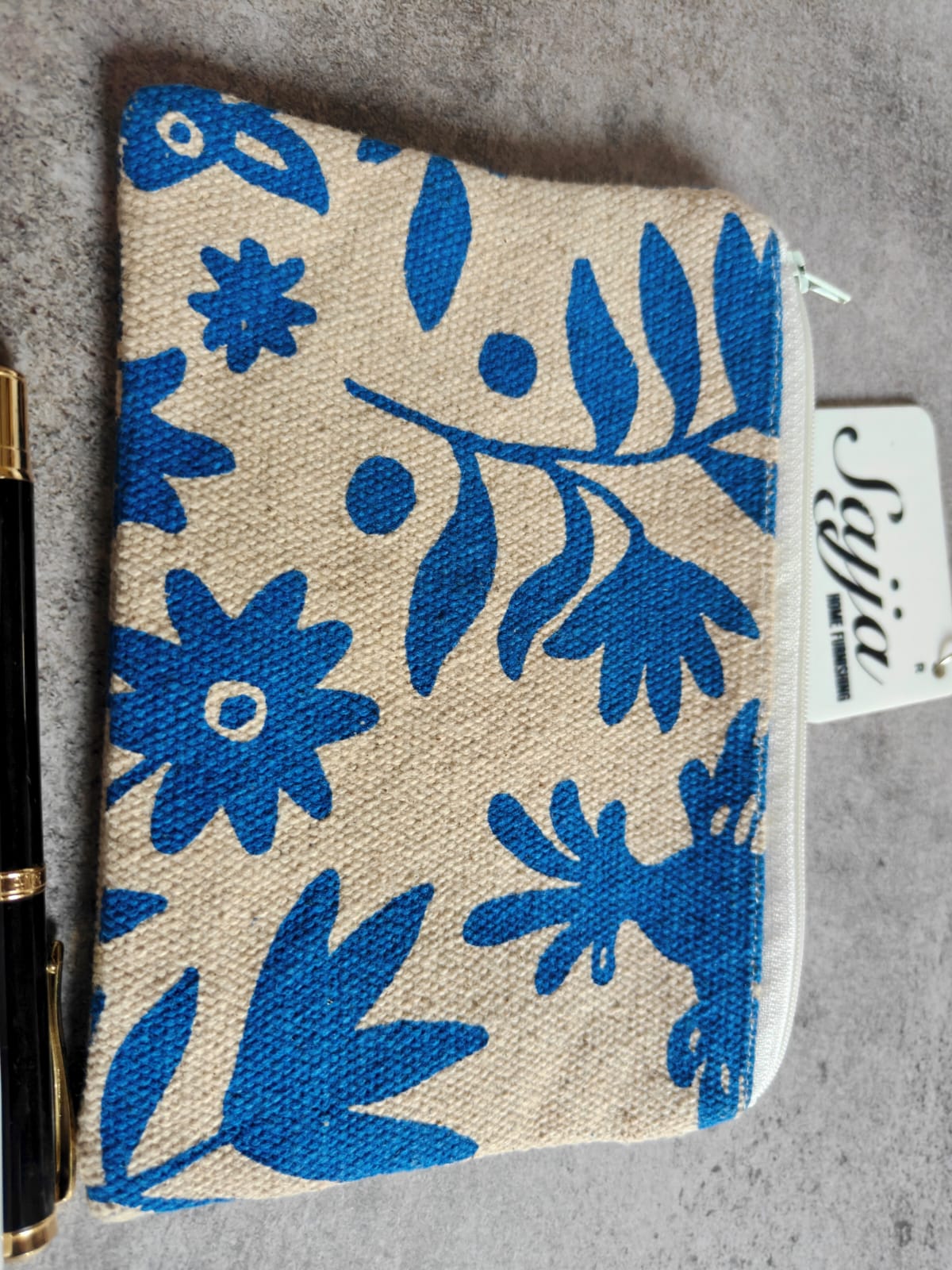 Blue English Floral Cotton Pouch Travel Bag Cosmetic & Toiletry Bag Pencil Pouch Sanitary NapkinPouch