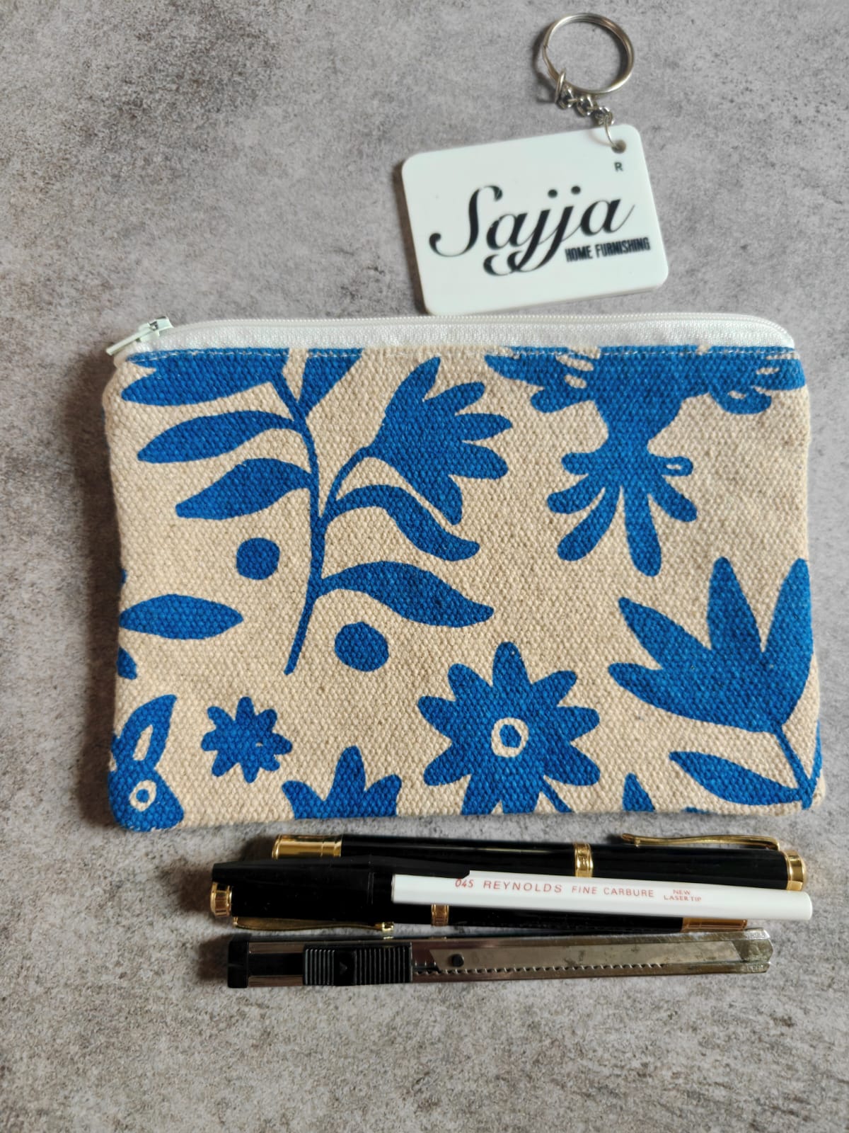 Blue English Floral Cotton Pouch Travel Bag Cosmetic & Toiletry Bag Pencil Pouch Sanitary NapkinPouch