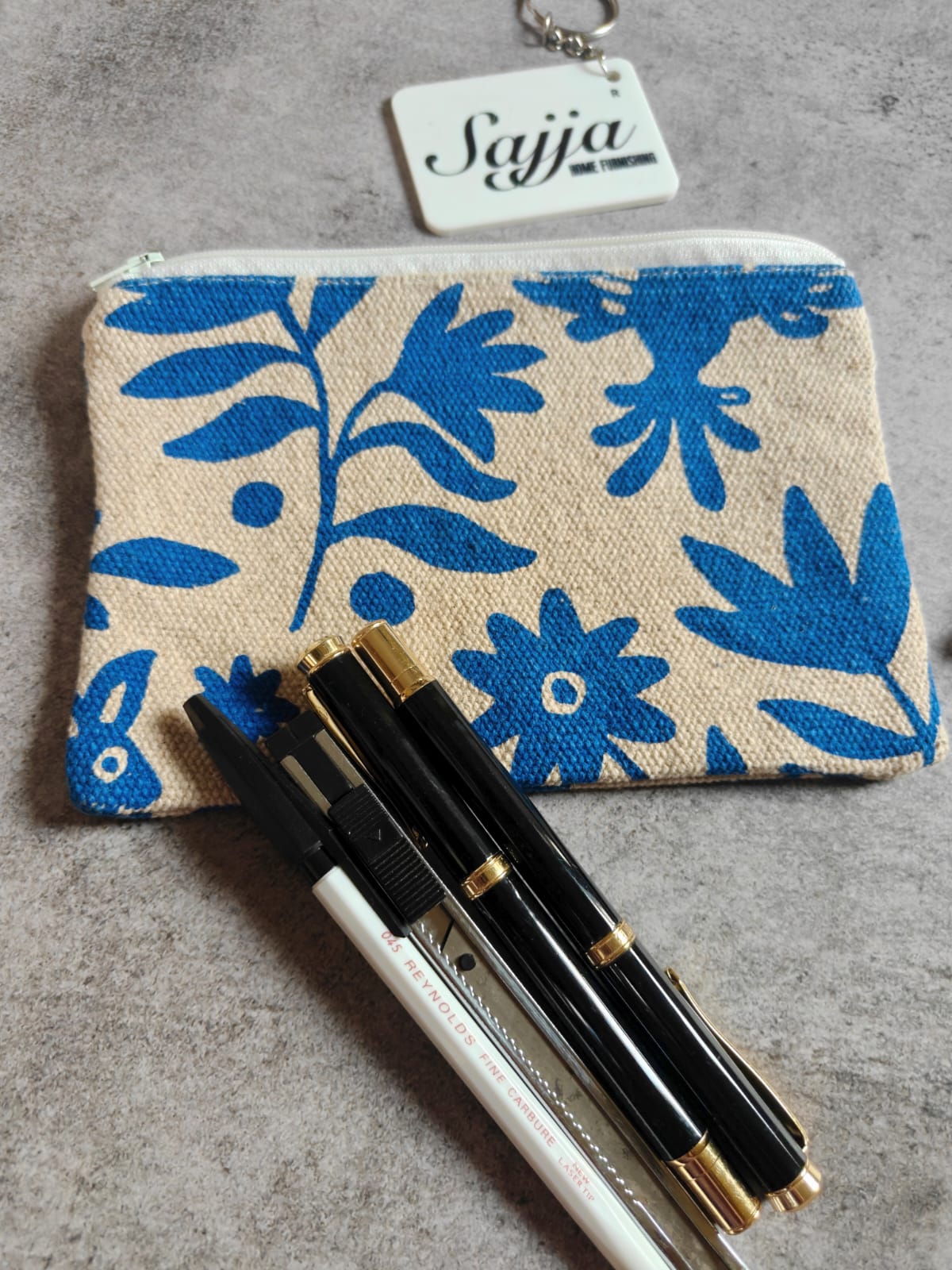 Blue English Floral Cotton Pouch Travel Bag Cosmetic & Toiletry Bag Pencil Pouch Sanitary NapkinPouch