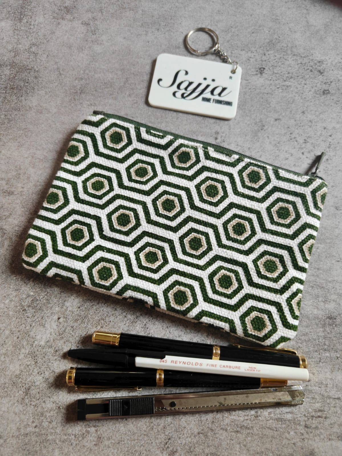 Sajja Sustainable Livelihoods Abstract Geometrical Pencil Pouch Sanitary Napkin pouch Cosmetic Bag