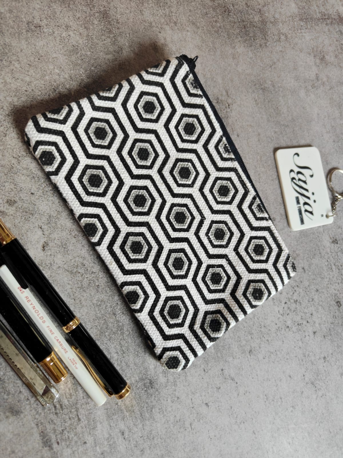 Sajja Sustainable Stylish Abstract Geometrical Pencil Pouch Sanitary Napkin pouch Cosmetic Bag