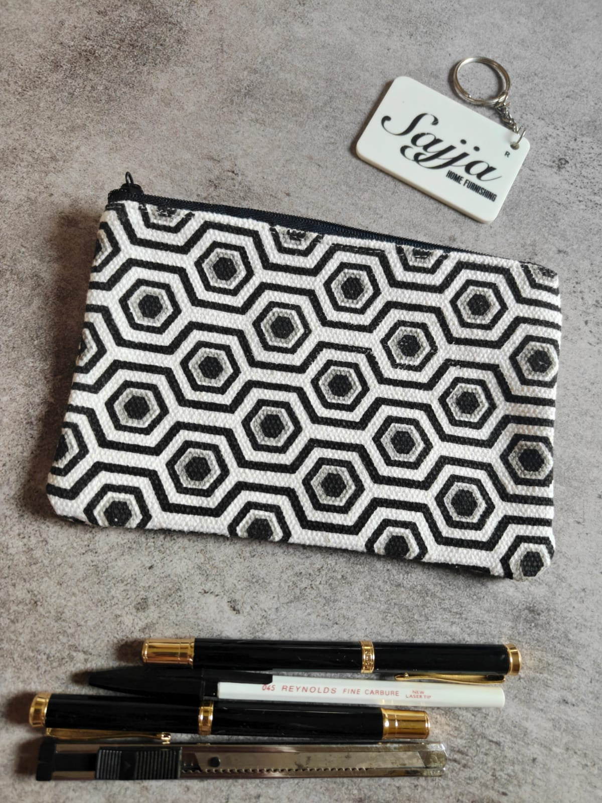 Sajja Sustainable Stylish Abstract Geometrical Pencil Pouch Sanitary Napkin pouch Cosmetic Bag