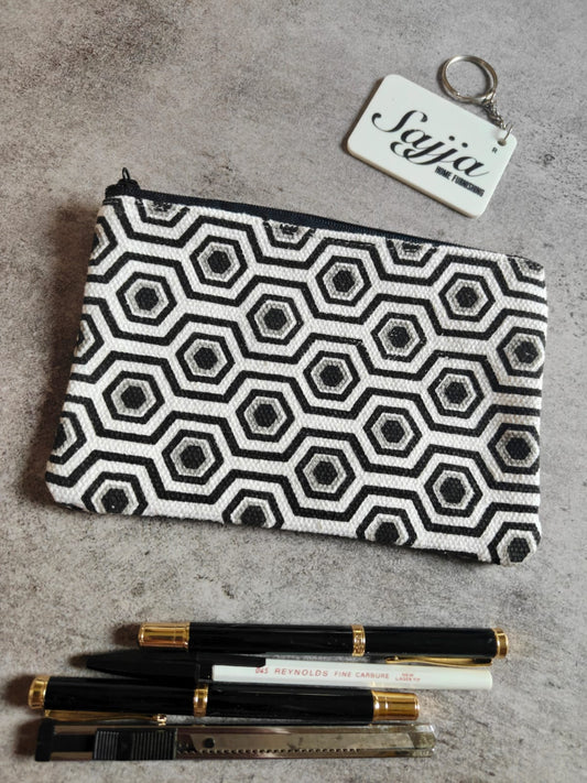 Sajja Sustainable Stylish Abstract Geometrical Pencil Pouch Sanitary Napkin pouch Cosmetic Bag