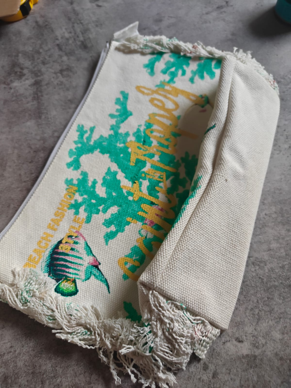 Stylish Chic Fringes Sea Life Canvas Cotton Pouch Travel Bag Cosmetic & Toiletry Bag iPad Bag