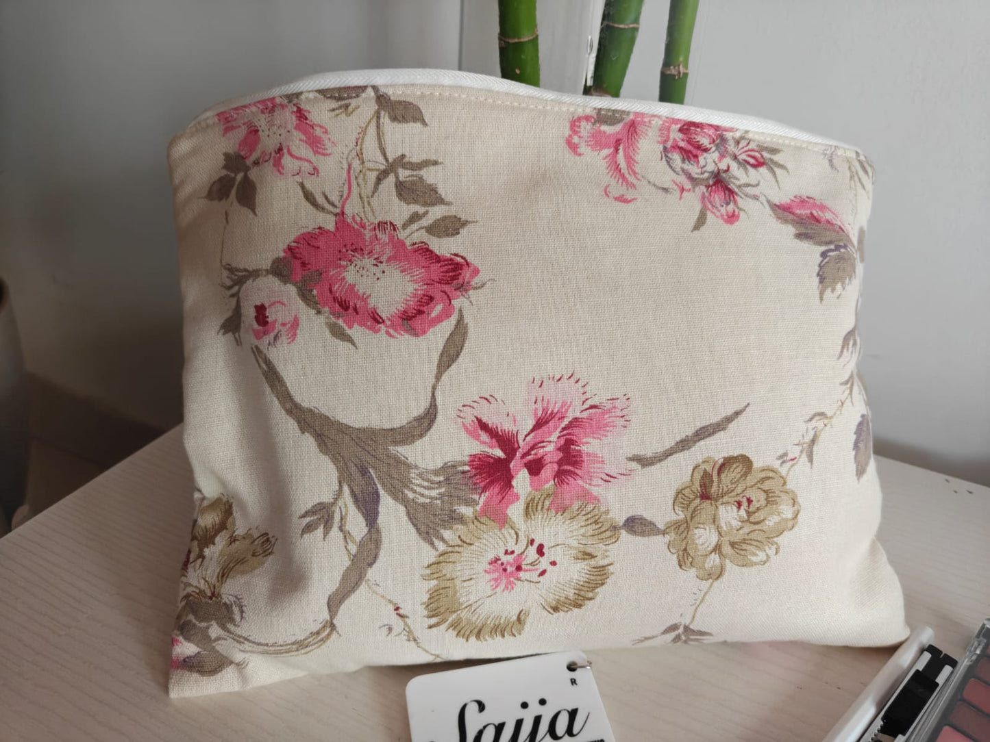 Eco Friendly Floral Cotton Quilted Multi Purpose Pouch Cosmetic Bag iPad Pouch