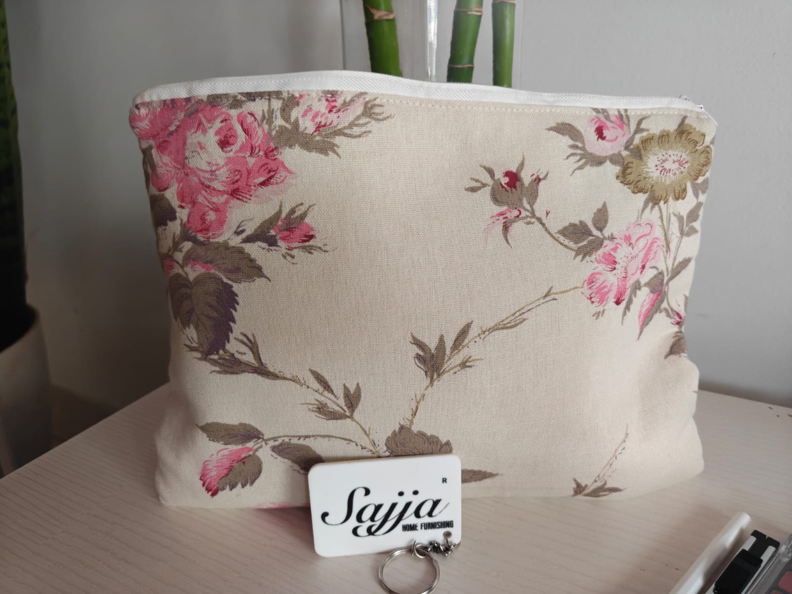 Eco Friendly Floral Cotton Quilted Multi Purpose Pouch Cosmetic Bag iPad Pouch