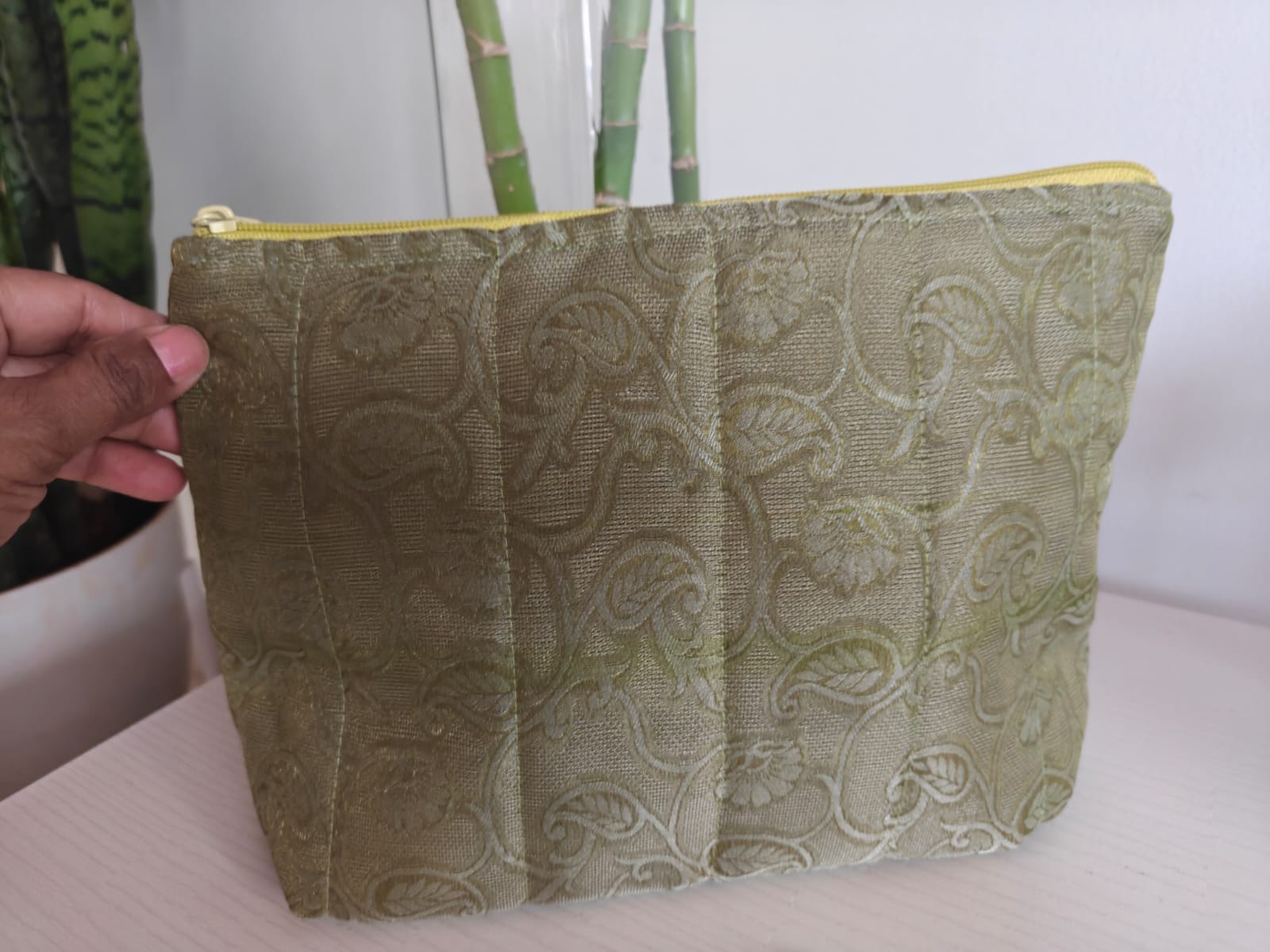 Embroidered With Stone Work Raw Silk Multi Purpose Pouch Cosmetic Bag Pencil Pouch Clutch Bag
