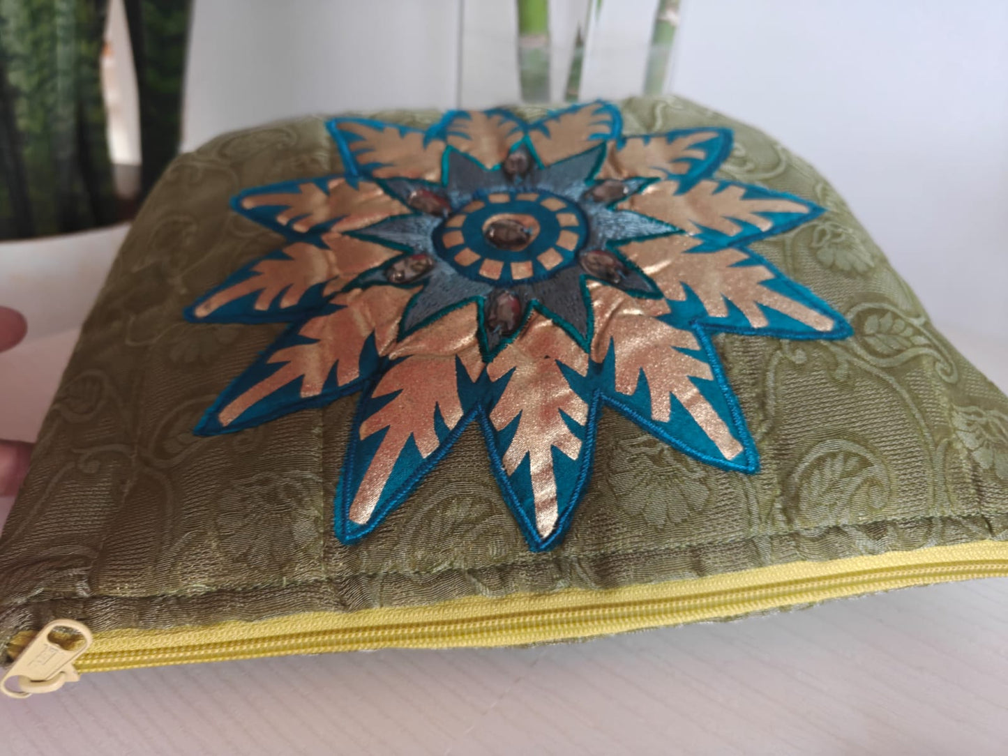 Embroidered With Stone Work Raw Silk Multi Purpose Pouch Cosmetic Bag Pencil Pouch Clutch Bag