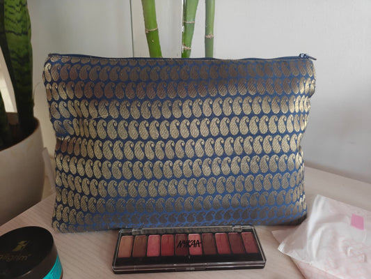 Brocade Silk Gold Multi Purpose Pouch Cosmetic Bag Pencil Pouch Clutch Bag iPad pouch