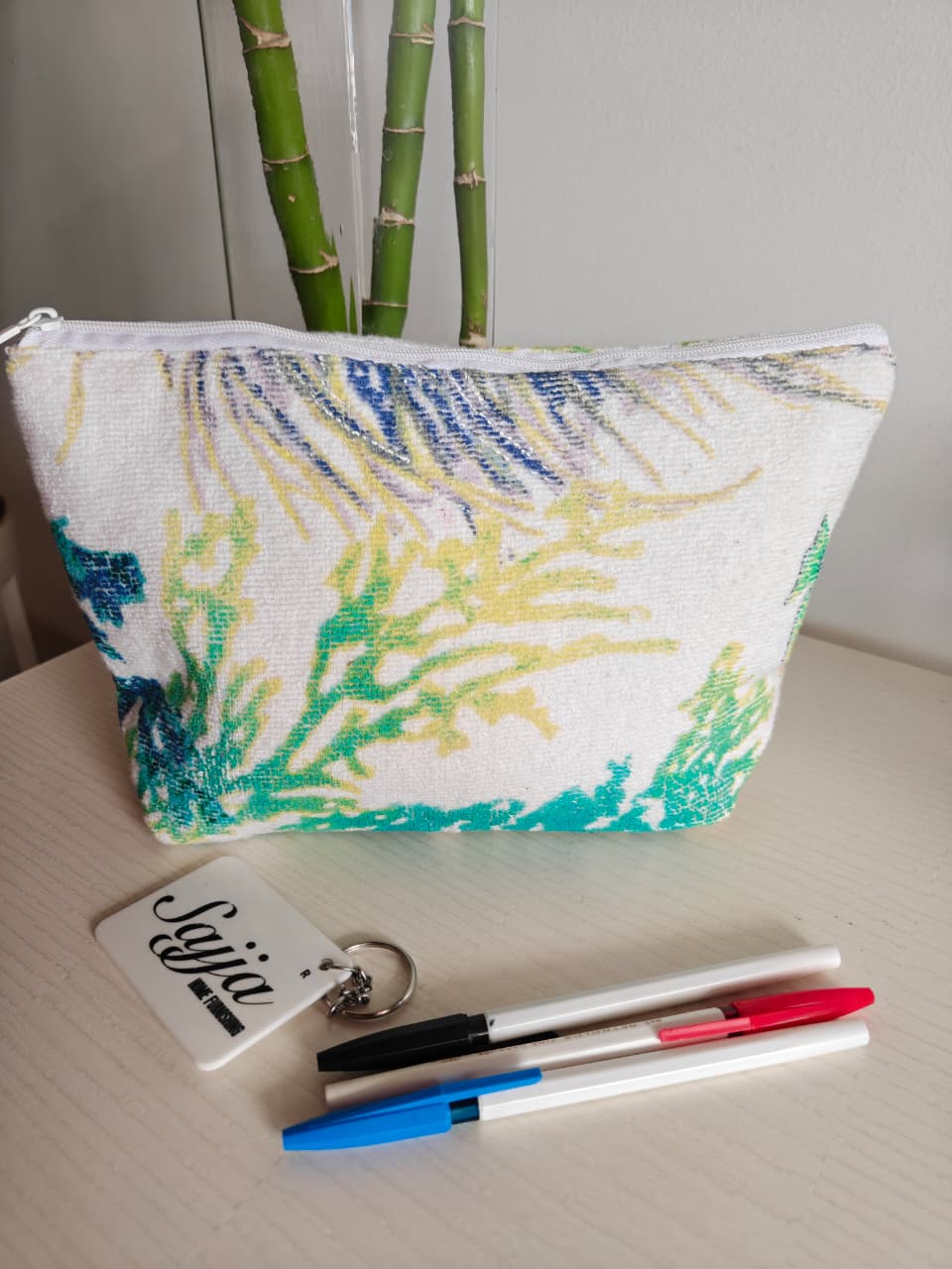 Designer Big Coral Cotton Fabric Pouch Cosmetic Bag Pencil Pouch Boys Girl Women Makeup kits