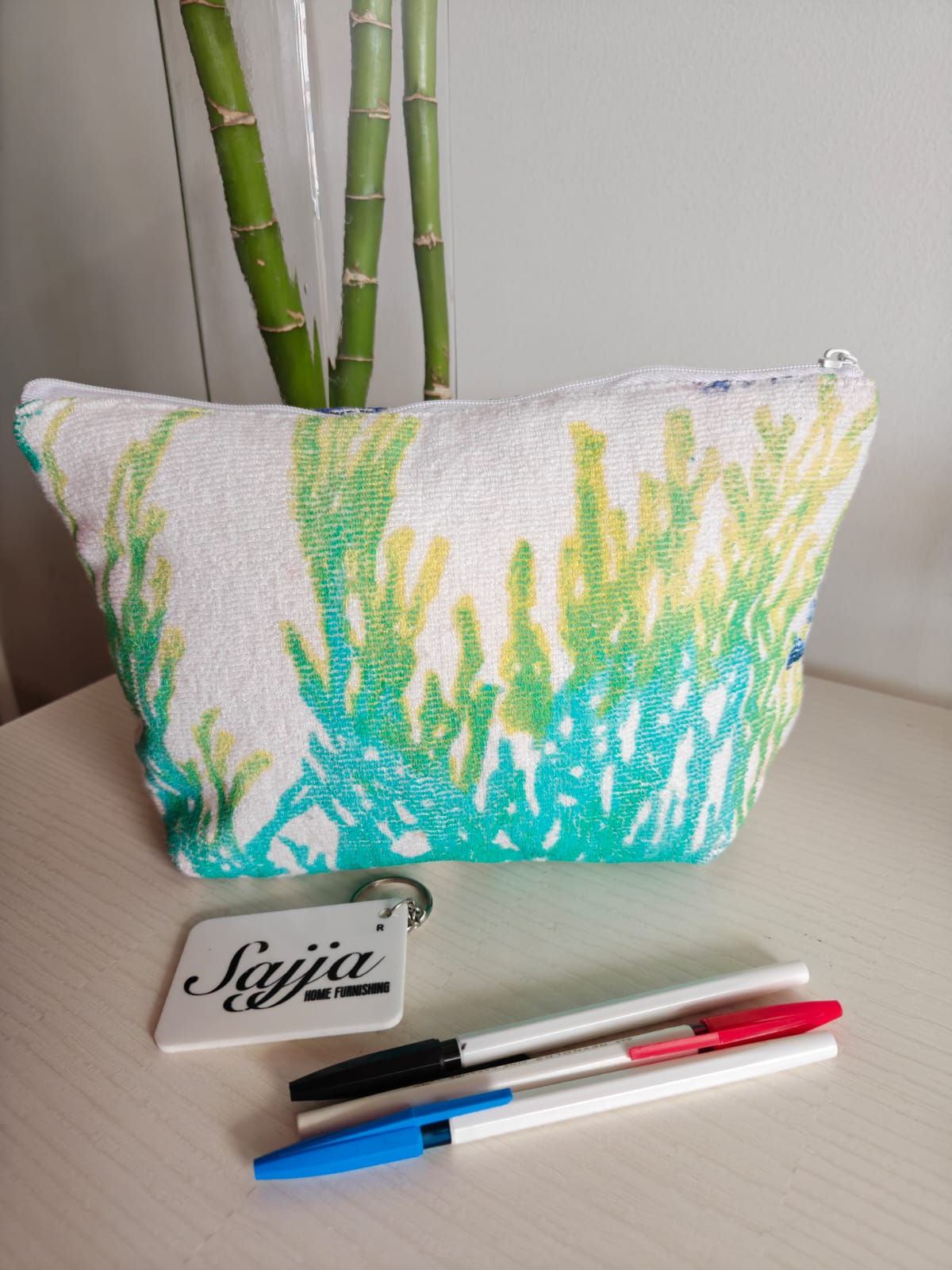 Designer Big Coral Cotton Fabric Pouch Cosmetic Bag Pencil Pouch Boys Girl Women Makeup kits
