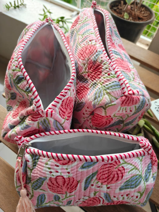 Hand Block Print Travel Kit Cotton Pouch | Travel Kit | Bag | Travel Utility | Accessory