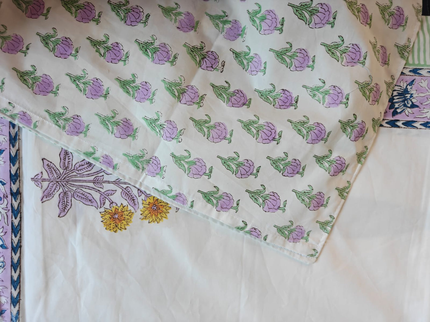 Premium Percale Cotton Hand Block Mughal Floral Luxury Collection Cotton Double Bed King Bedsheet 9f x 9f