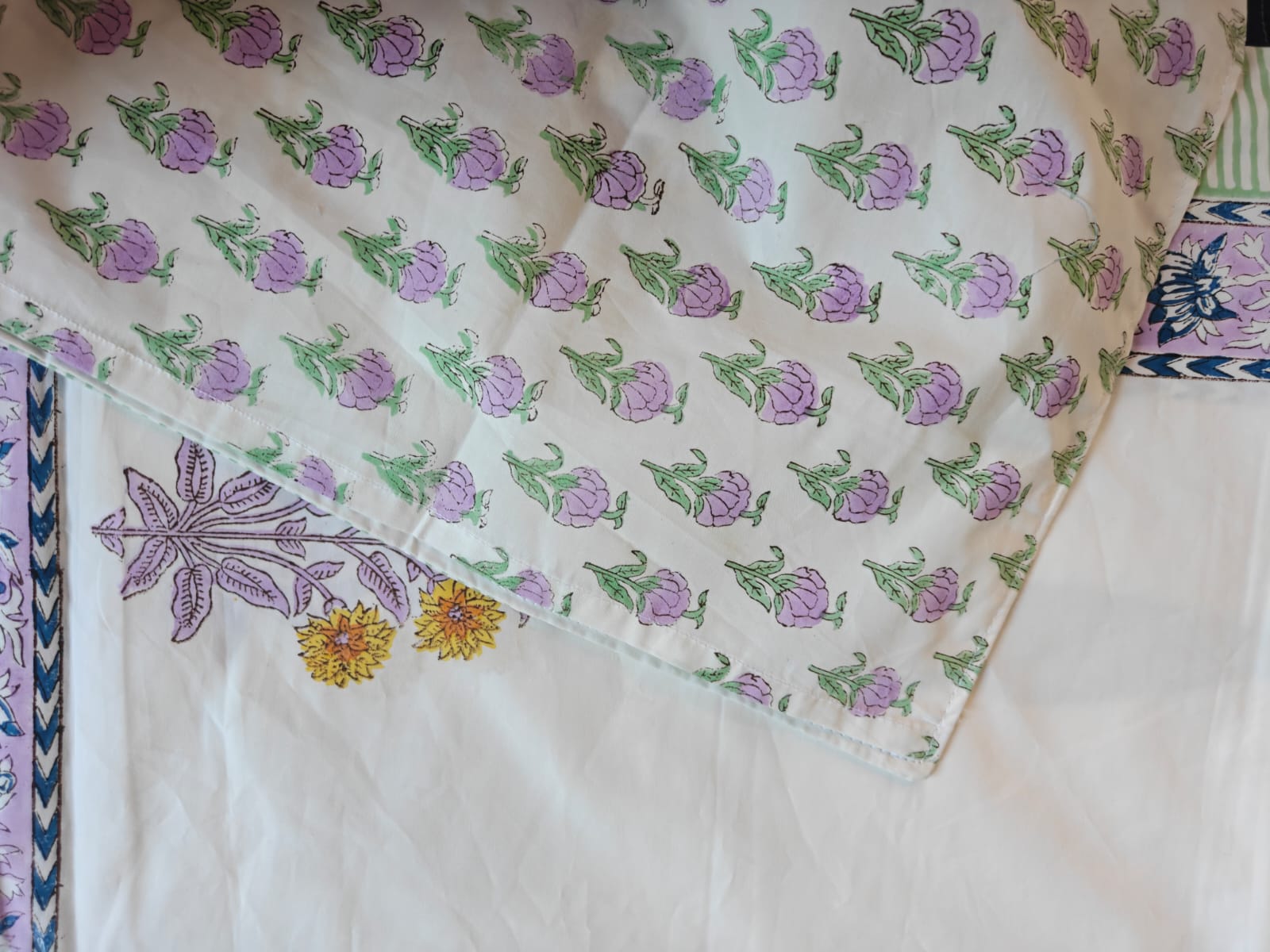 Premium Percale Cotton Hand Block Mughal Floral Luxury Collection Cotton Double Bed King Bedsheet 9f x 9f