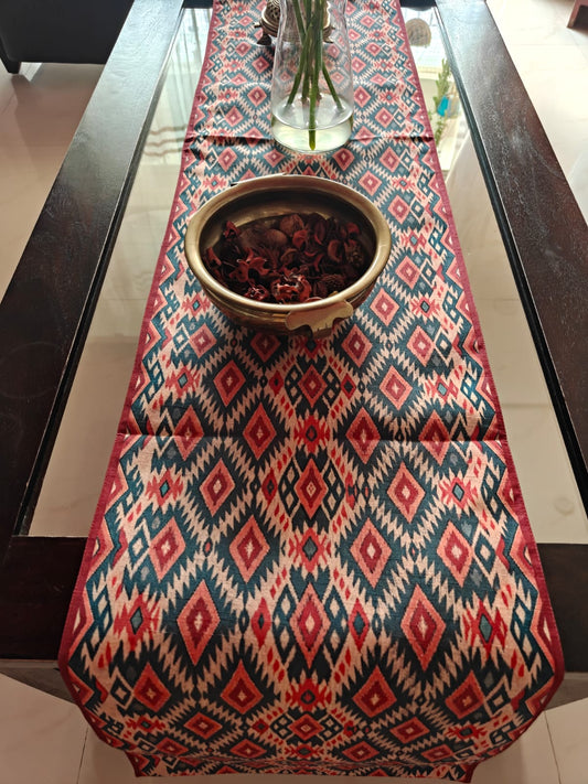 Table Runner Trending Ikat Pattern Multioclour Dupioni Silk (L-72 in, W-12in)
