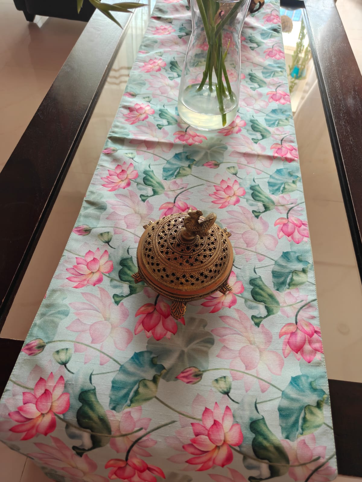 Buddha Art Inspired Silk Dining Table Runner 6 seater Side Table Runners Gift L-72 in, W-12in)