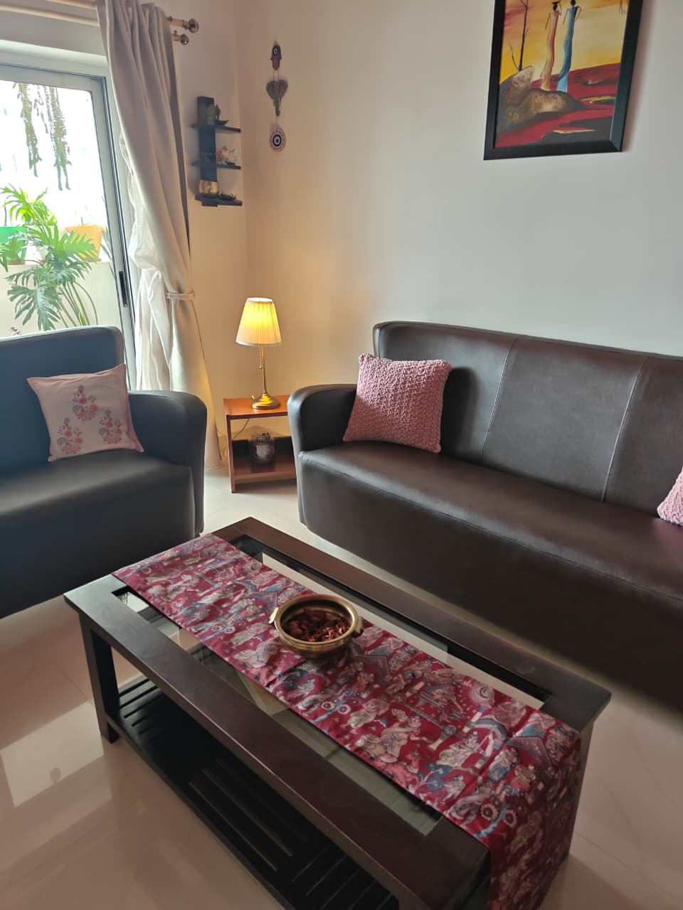 Maroon Kalamkari Art Inspired Silk Dining Table  | Coffee Table Runner L-72 in, W-12 in