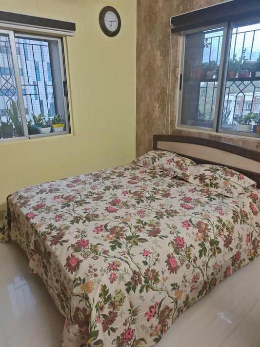 Traditional Anokhi Print Earthy Beige Pure Cotton Double bed King Bedsheet