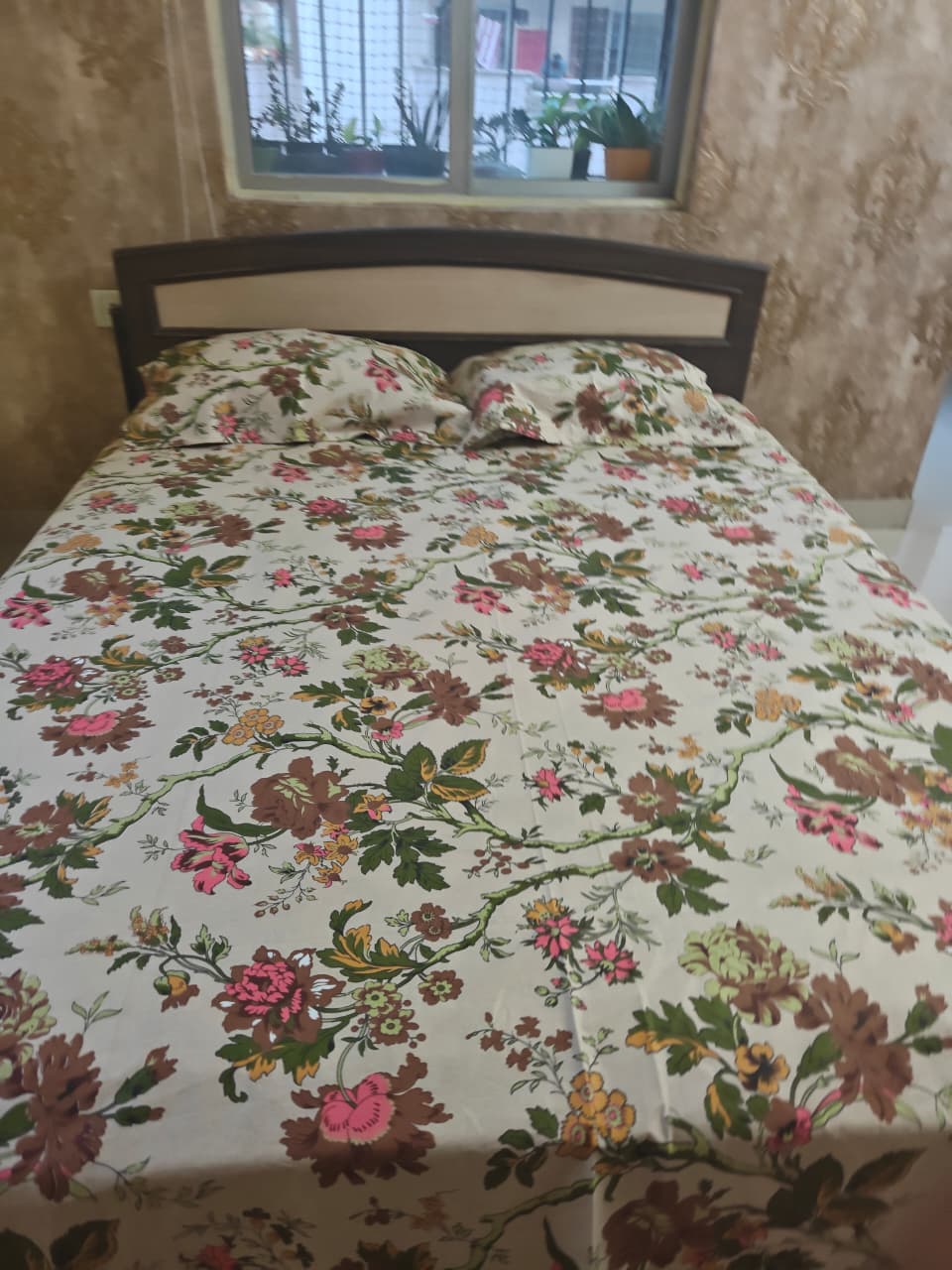 Traditional Anokhi Print Earthy Beige Pure Cotton Double bed King Bedsheet