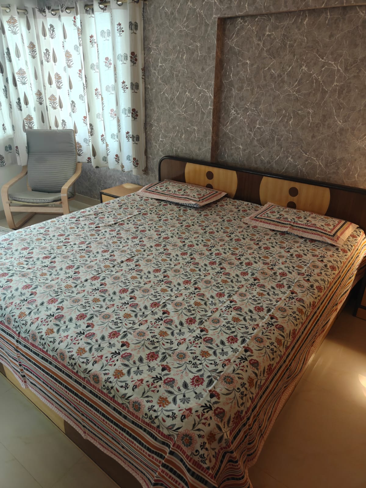 Buy Vintage Handblock  Floral Pure Cotton Super King Double Bedsheet 108 inches x 108 inches