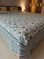 Handblock Blue Peach White Floral Pure Cotton  King Double Bedsheet