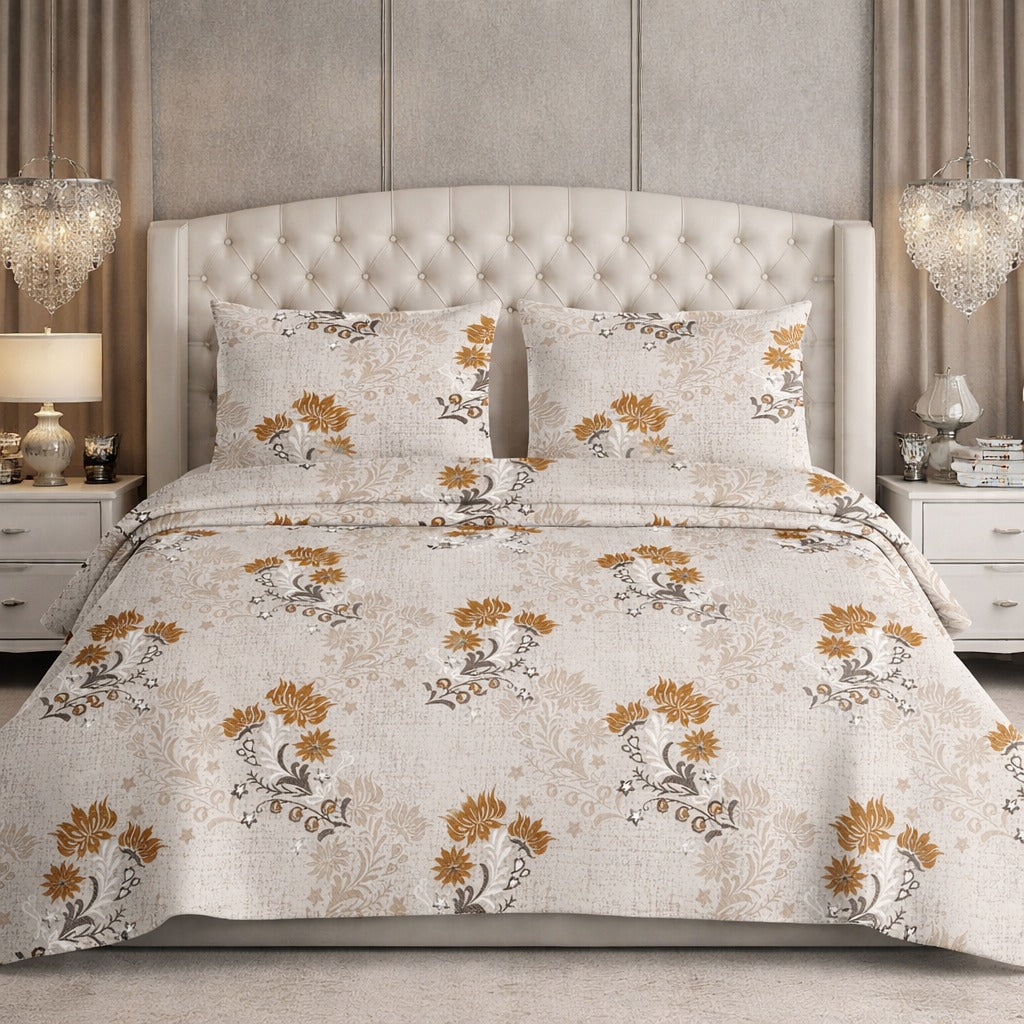 Designer Feather Soft Collection White Beige Super King Double Bedsheet 120 x120 inches