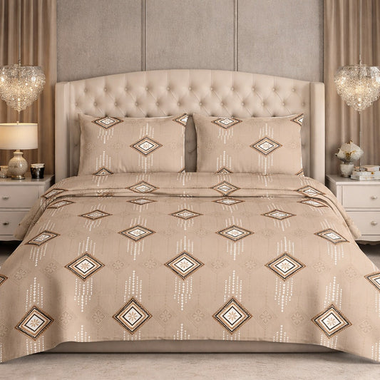Earthy Light Brown Feather Soft Collection Super King Bedsheet 10f x 10f Jumbo Size Bedsheet Set