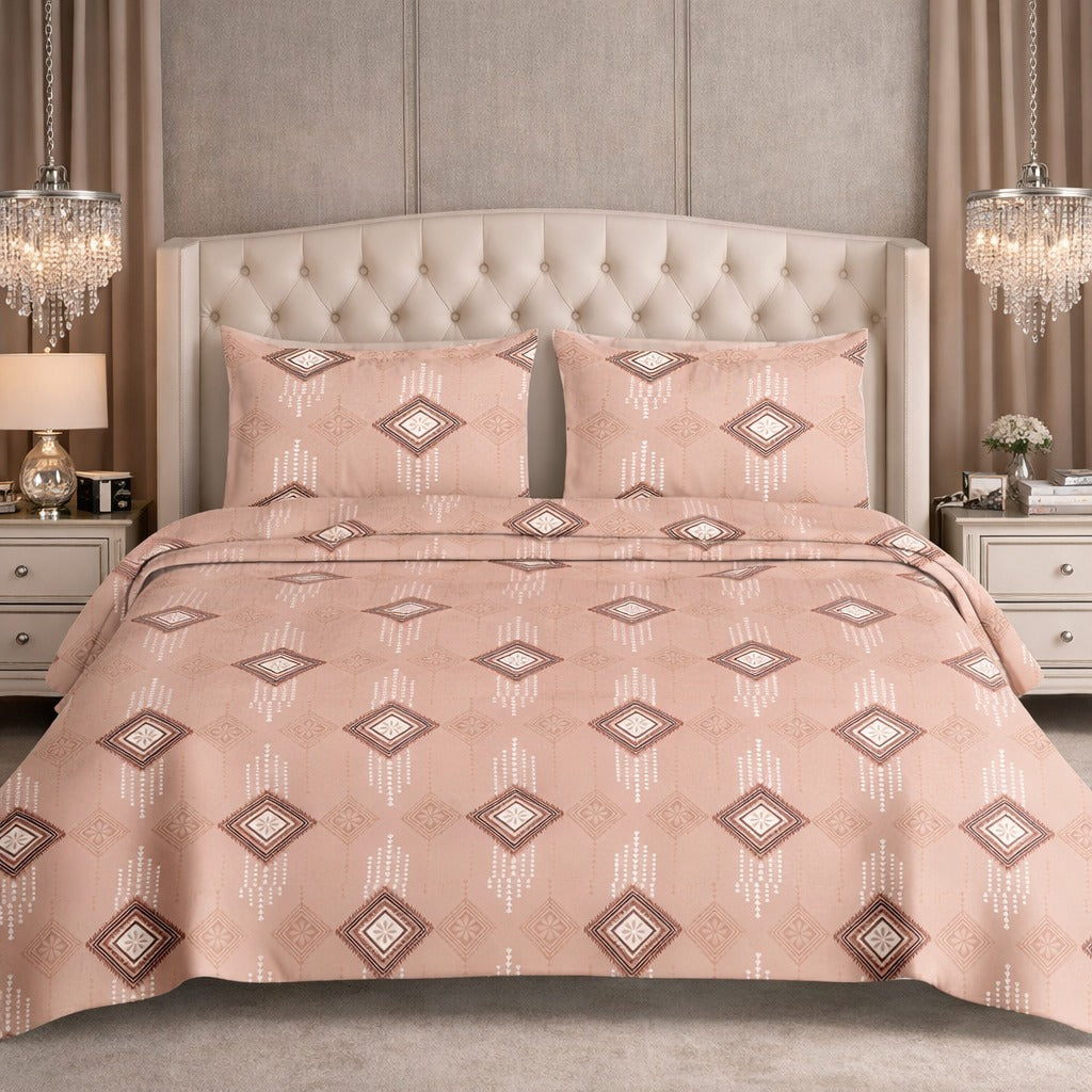 Deluxe Rose Peach Feather Soft Super King Jumbo Size Bedsheet Set 120 x120 cms